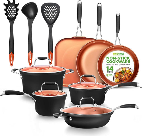 14pcs Copper Ceramic Stackable Non Stick Cookware Set Induction Safe Pots & Pans