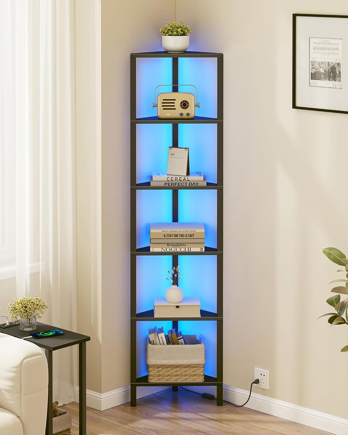 Modern 6-Tier LED Corner Shelf Unit | Space-Saving Display Rack for Living Room
