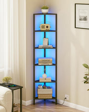 Modern 6-Tier LED Corner Shelf Unit | Space-Saving Display Rack for Living Room