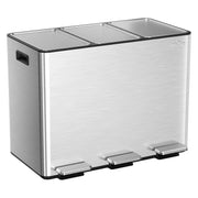 45L Triple Kitchen Recycling Bin 3x15L Stainless Steel Pedal Lid
