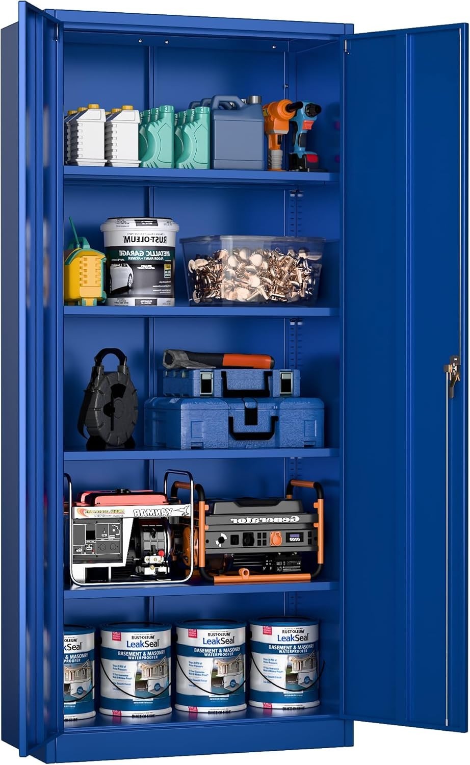 Blue Metal Storage Cabinet 180cm with Lock & Adjustable Shelves – Tall Cupboard