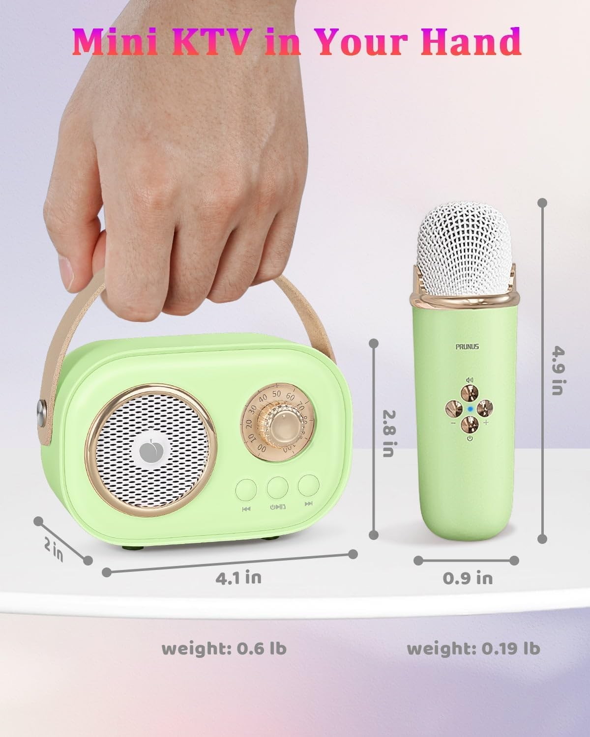 Mini Karaoke Machine Bluetooth 2 Wireless Mics Green Portable