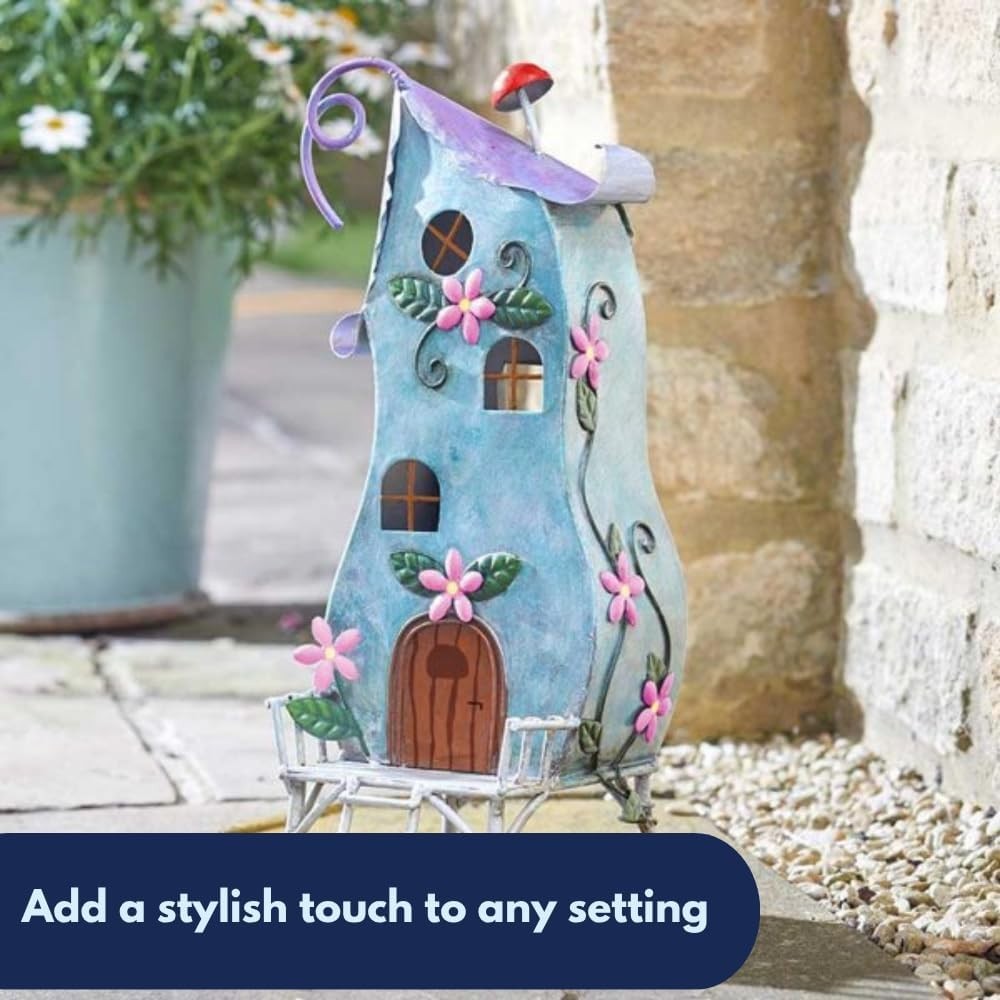Pixie Palace Fairy House Garden Ornament Metal Weatherproof Hand-Painted 35cm