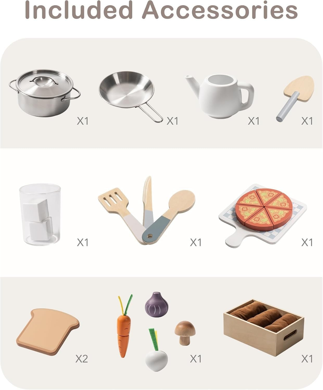 Wooden Kids Play Kitchen w/ Toaster Pizza Plant Box Montessori