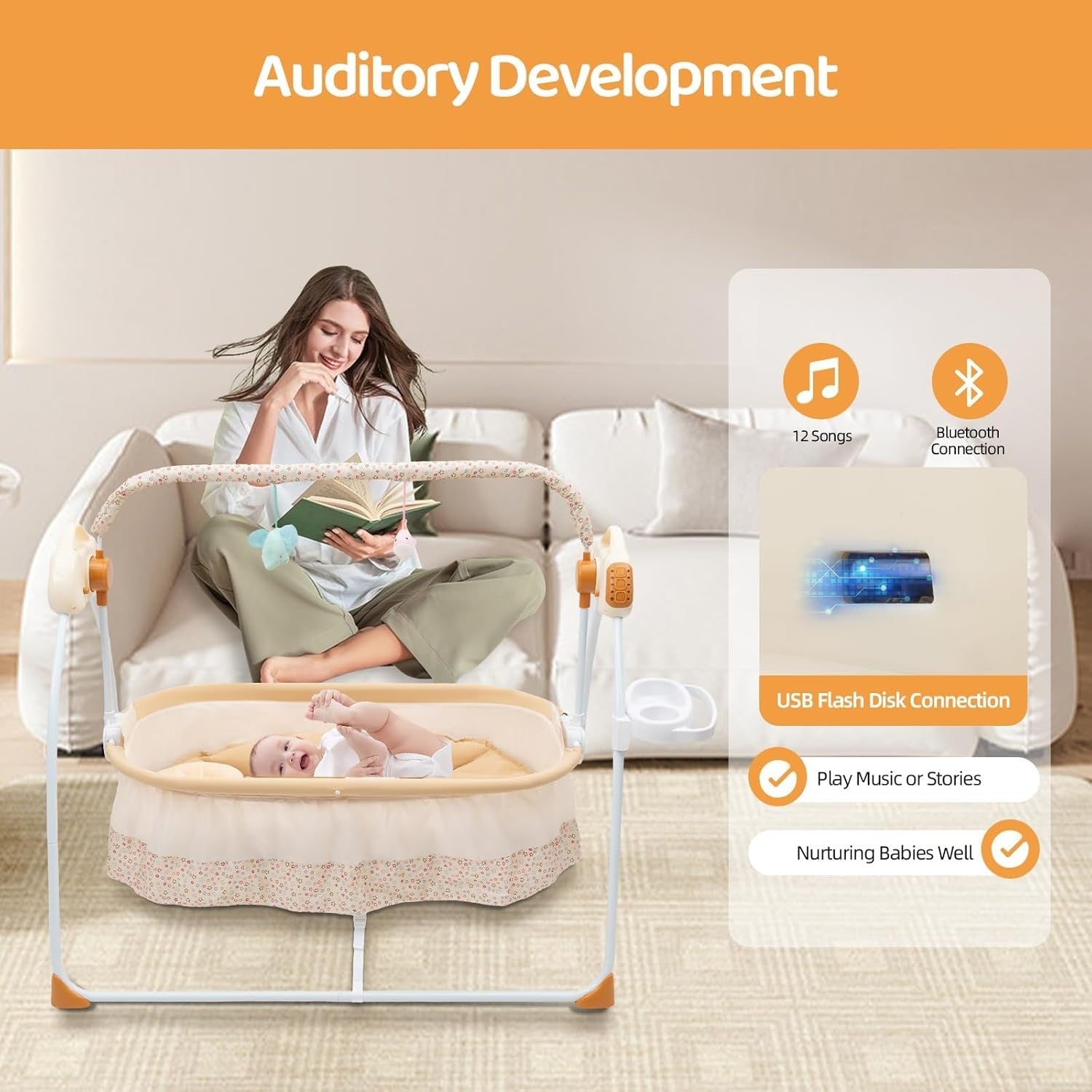Electric Baby Crib Cradle Auto Swing Bed with Remote & Music