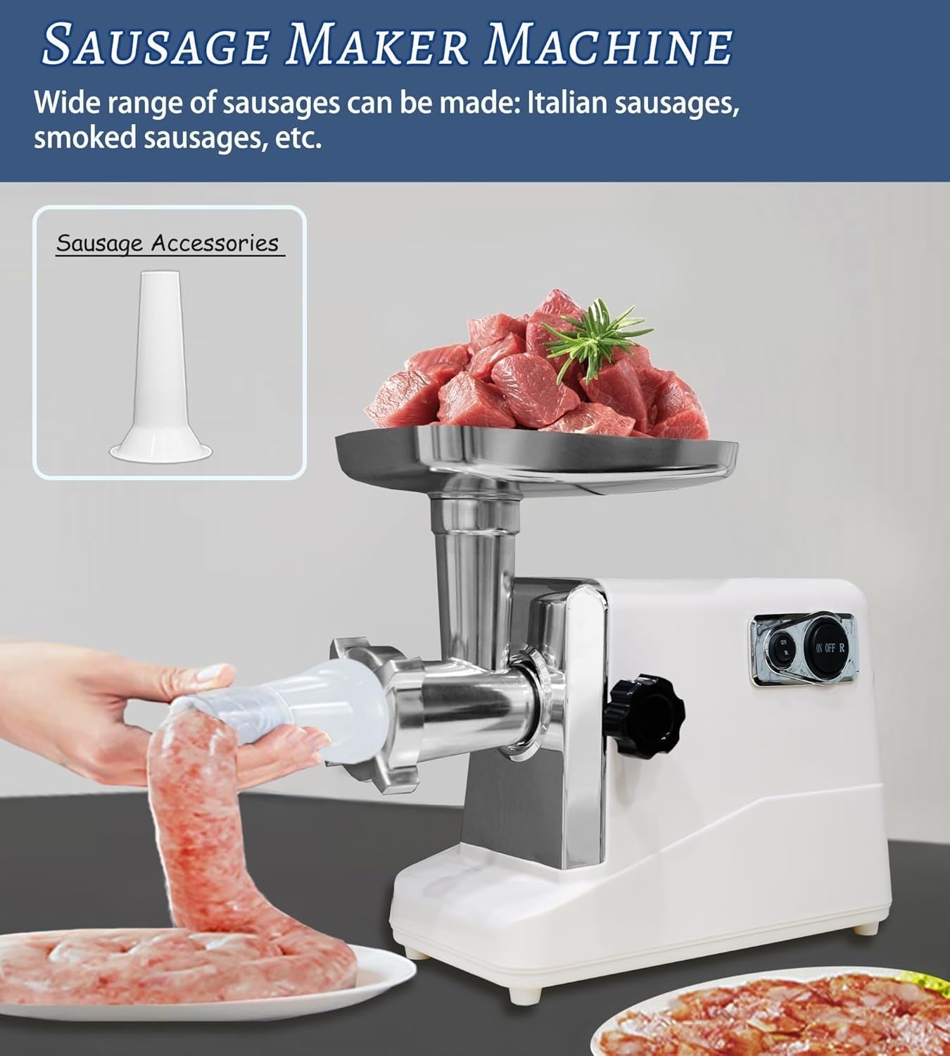 3500W Electric Meat Grinder Sausage Maker Mincer 3 Plates White