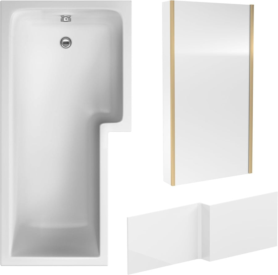1700x850mm Right-Hand L-Shaped Shower Bath Set | Acrylic Soaking Bath