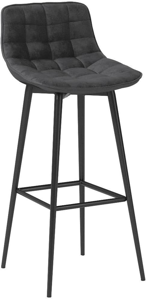 Set of 4 Dark Grey Velvet Bar Stools Rectangular Seat with Footrest 88cm
