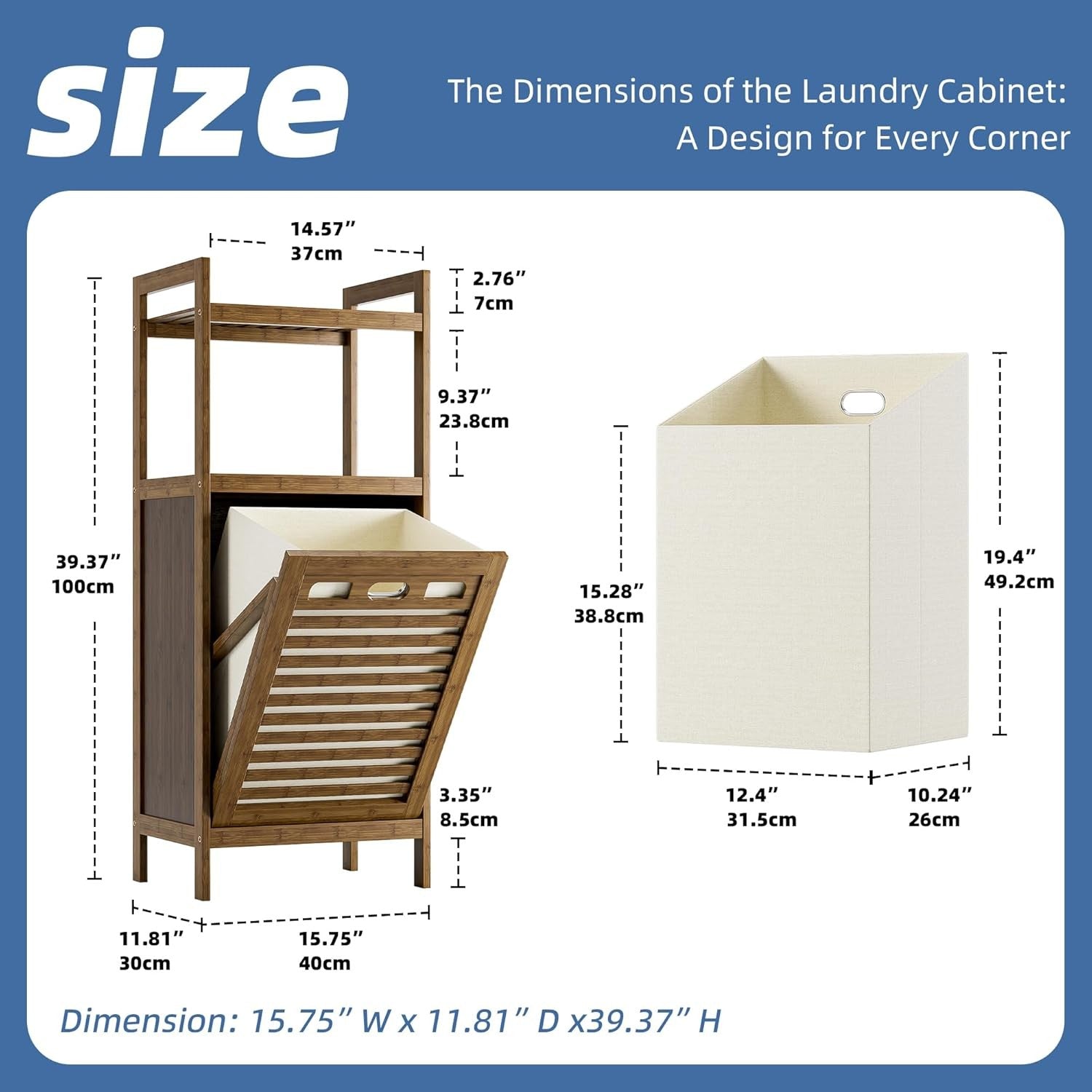 Bamboo Tilt Out Laundry Hamper Cabinet with Shelves Storage Unit Walnut