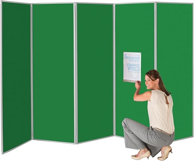 Emerald Green 5-Panel Folding Room Divider 180×300cm – Office & School Partition