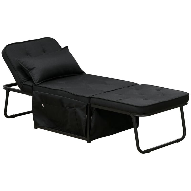 4-in-1 Folding Chair Bed w/ Pillow & Pockets – Recliner, Ottoman, Sleeper