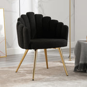 Black Faux Fur Accent Armchair – Modern Lounge Chair with Metal Legs & Arms