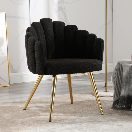 Black Faux Fur Accent Armchair – Modern Lounge Chair with Metal Legs & Arms