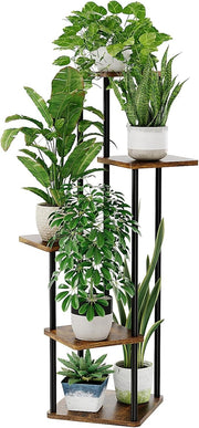 5 Tier Indoor Outdoor Plant Stand Wood Metal Flower Rack Ladder Shelf