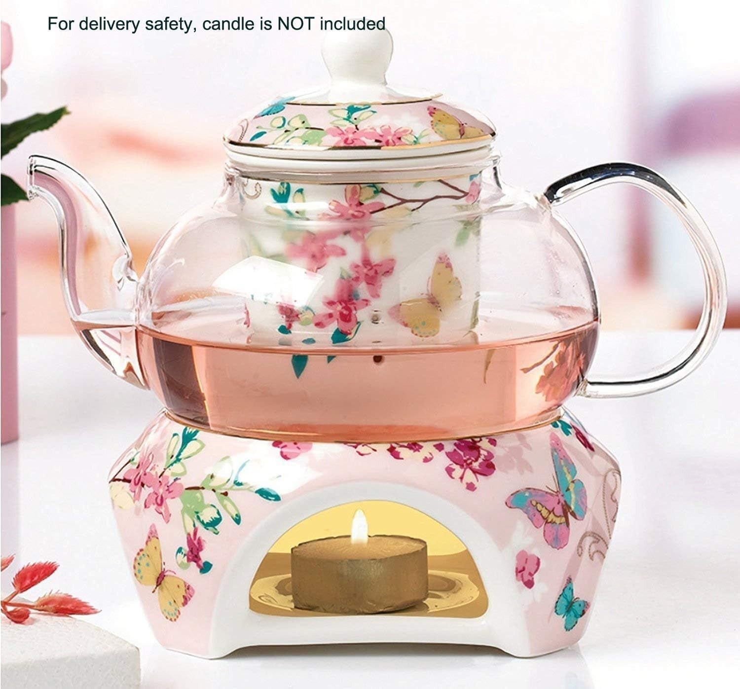 Bone China Teapot with Warmer & Infuser 500ml Butterfly Tea Pot