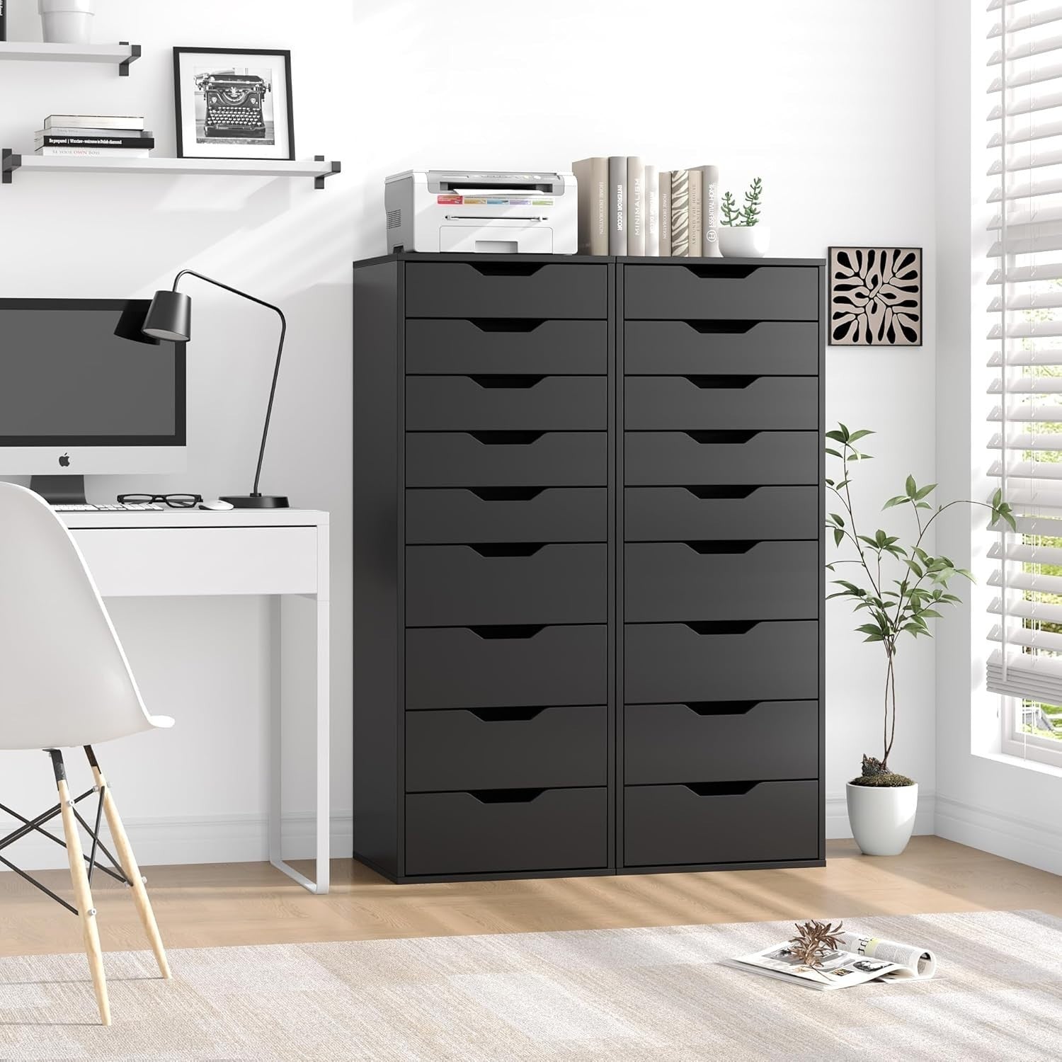 Tall Black 9 Drawer Chest Storage Cabinet Dresser Unit 124x45x40cm Modern