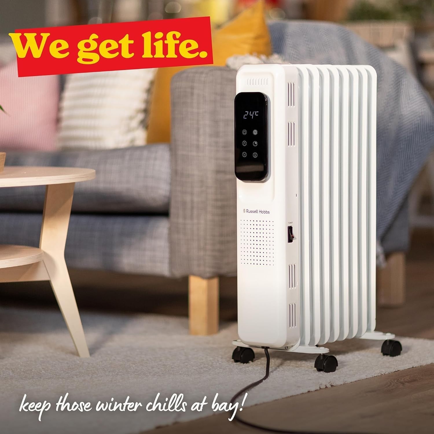 2000W White Oil Filled Radiator 9 Fin Digital Remote Timer Heater