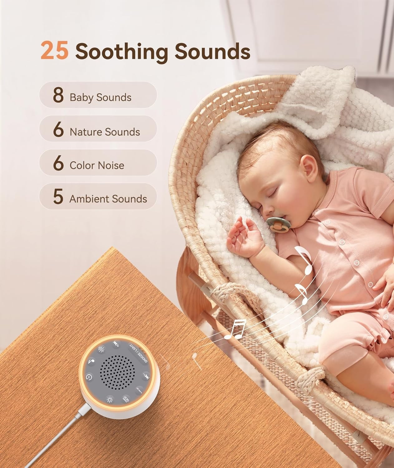 White Noise Machine Alarm Clock Night Light Baby Adult Sleep Aid