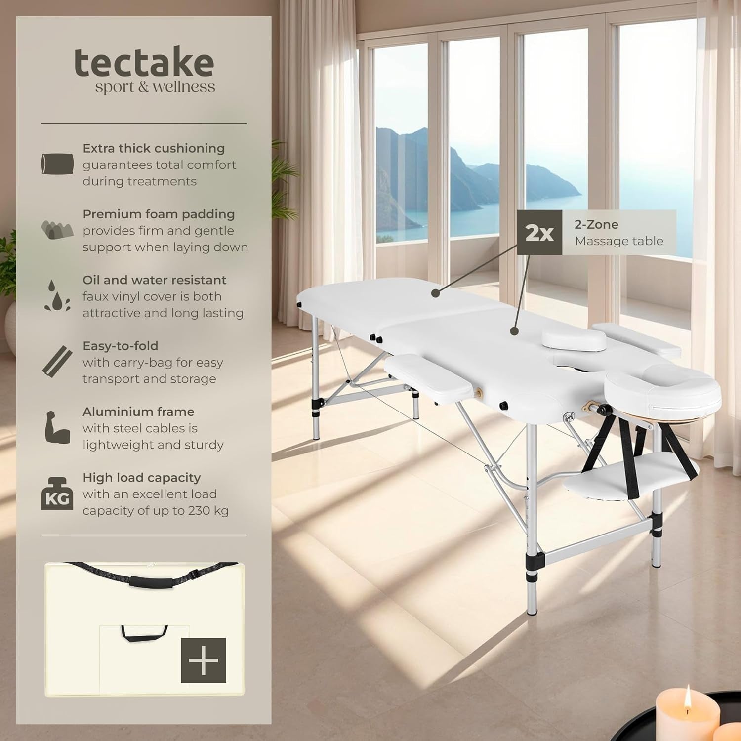 Portable 2 Section Massage Table Foldable Spa Beauty Bed 60cm Adjustable White