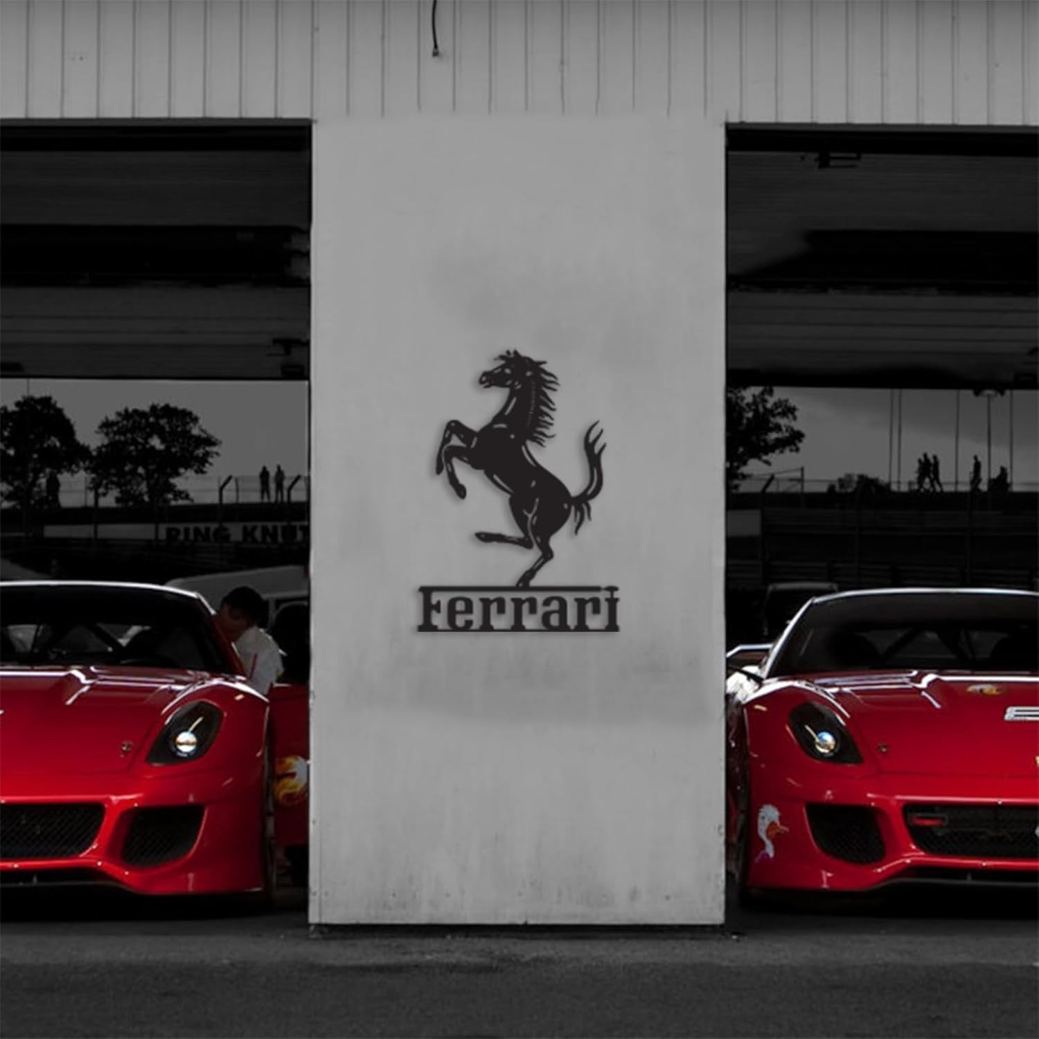 Ferrari Metal Wall Art Car Logo Decor Black 74x47.6cm Garage