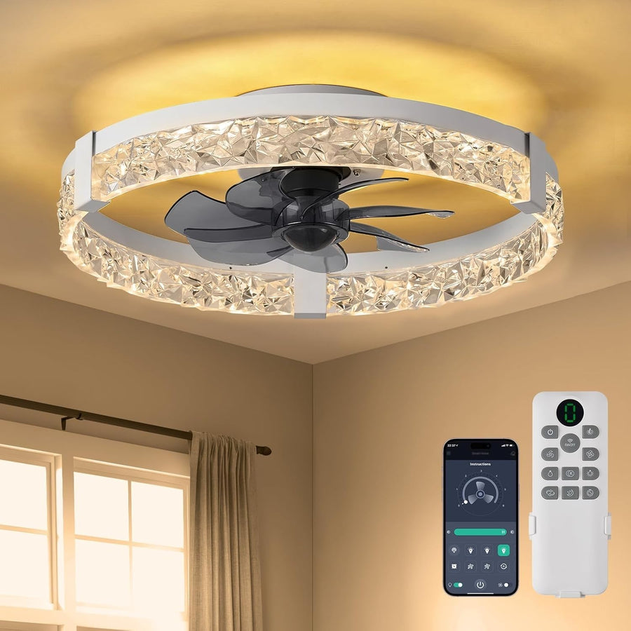20" Ceiling Fan with Lights, 6 Speeds, Dimmable LED, Remote & App