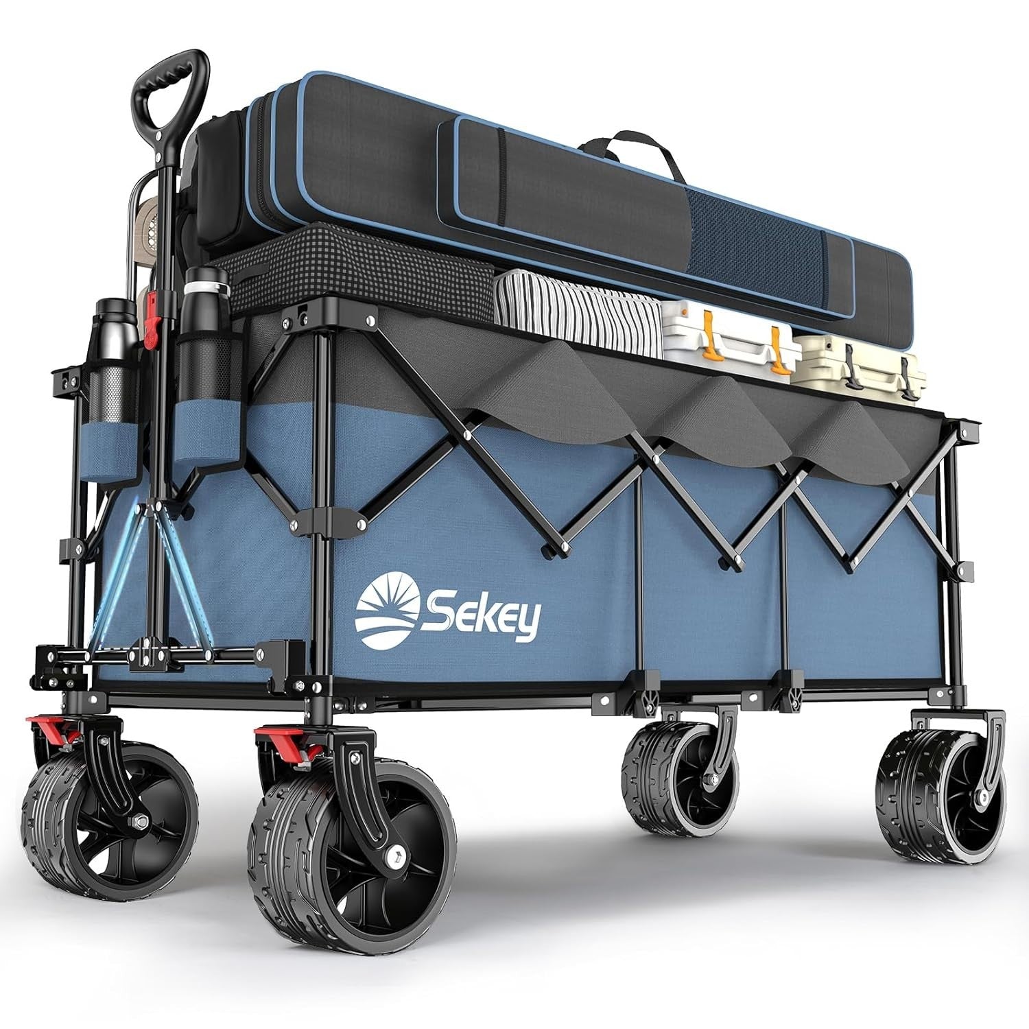 Blue Grey XXL Folding Handcart Heavy Duty 200kg All-Terrain Wagon 300L Capacity