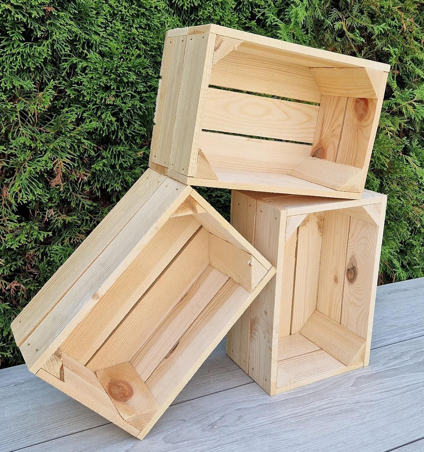 12-Piece Natural Burnt Textured Wooden Storage Crates Organizer 30x20x15cm