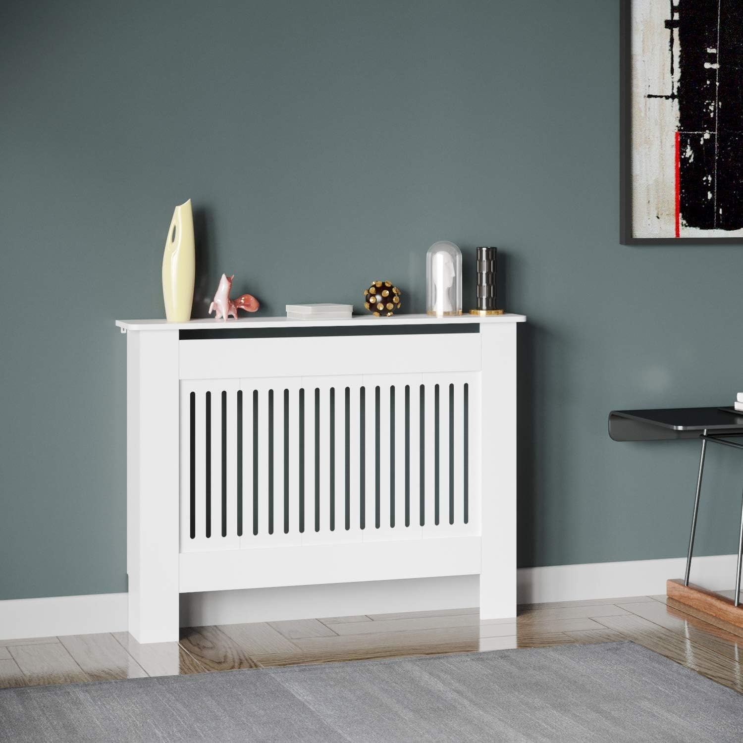 Medium White Radiator Cover | Modern MDF Vertical Slatted Cabinet