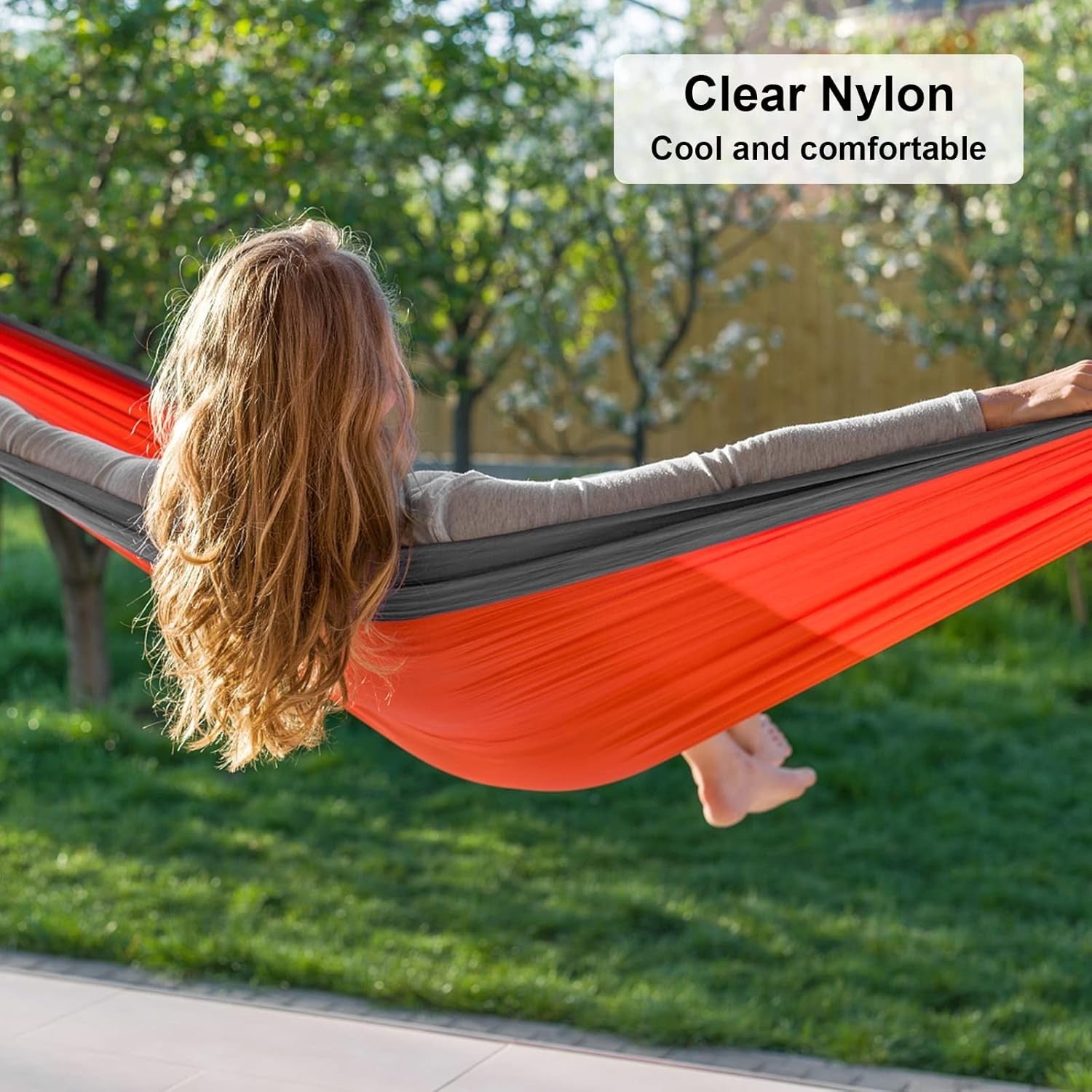 Ultralight Portable Camping Hammock with Tree Straps Breathable - Orange grey