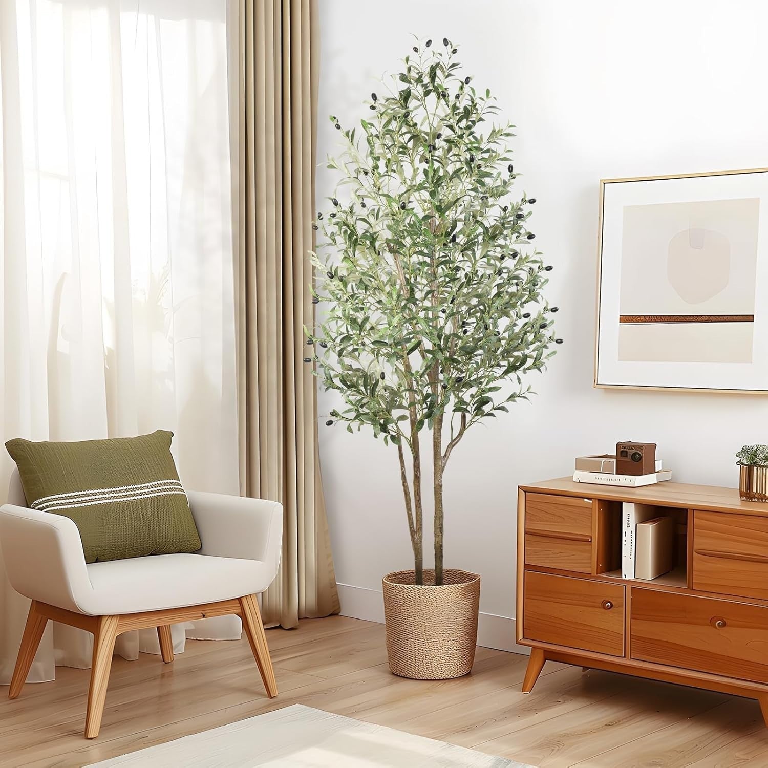 6ft Artificial Olive Tree with Pot Lifelike Leaves Tall Indoor Outdoor Decor