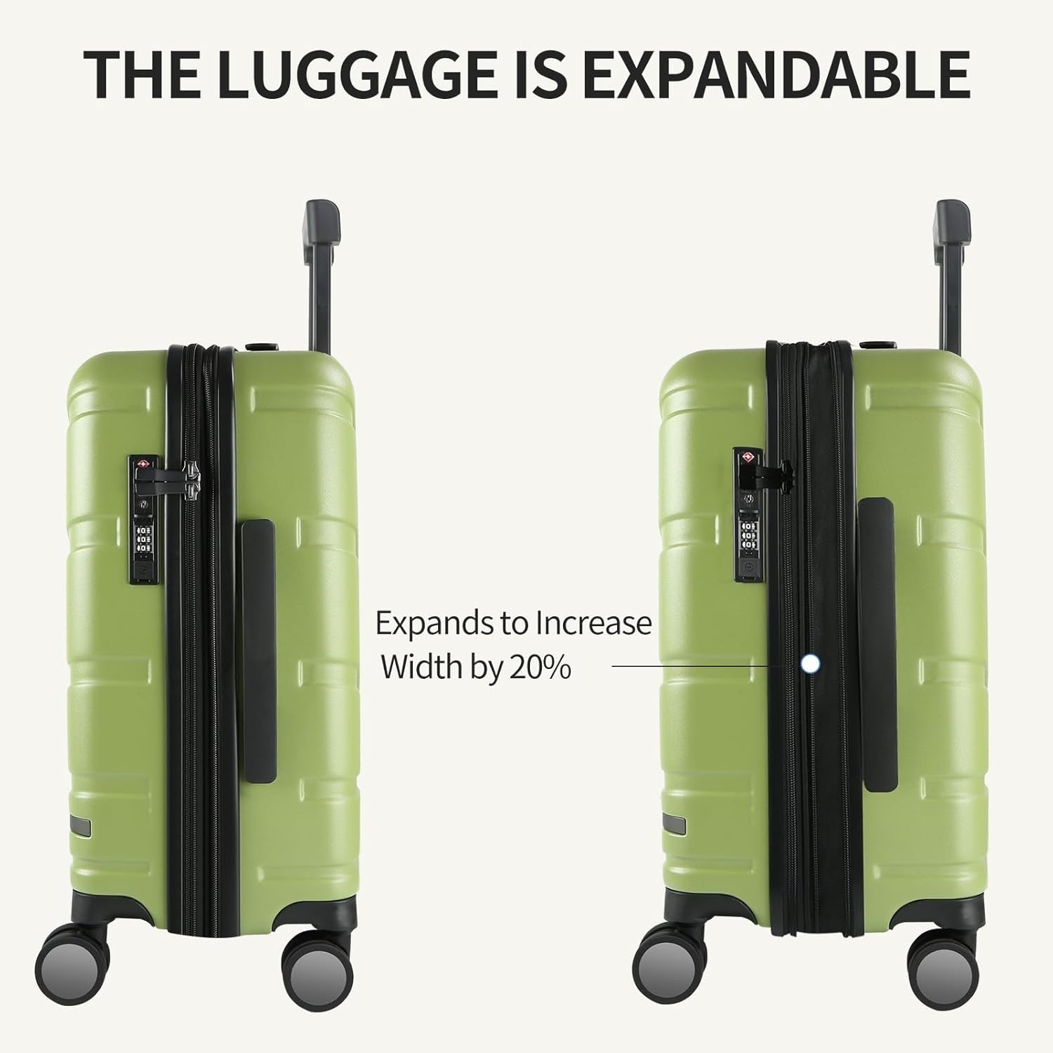 Green 20 Inch Cabin Suitcase PC Hard Shell Expandable Spinner TSA Lock
