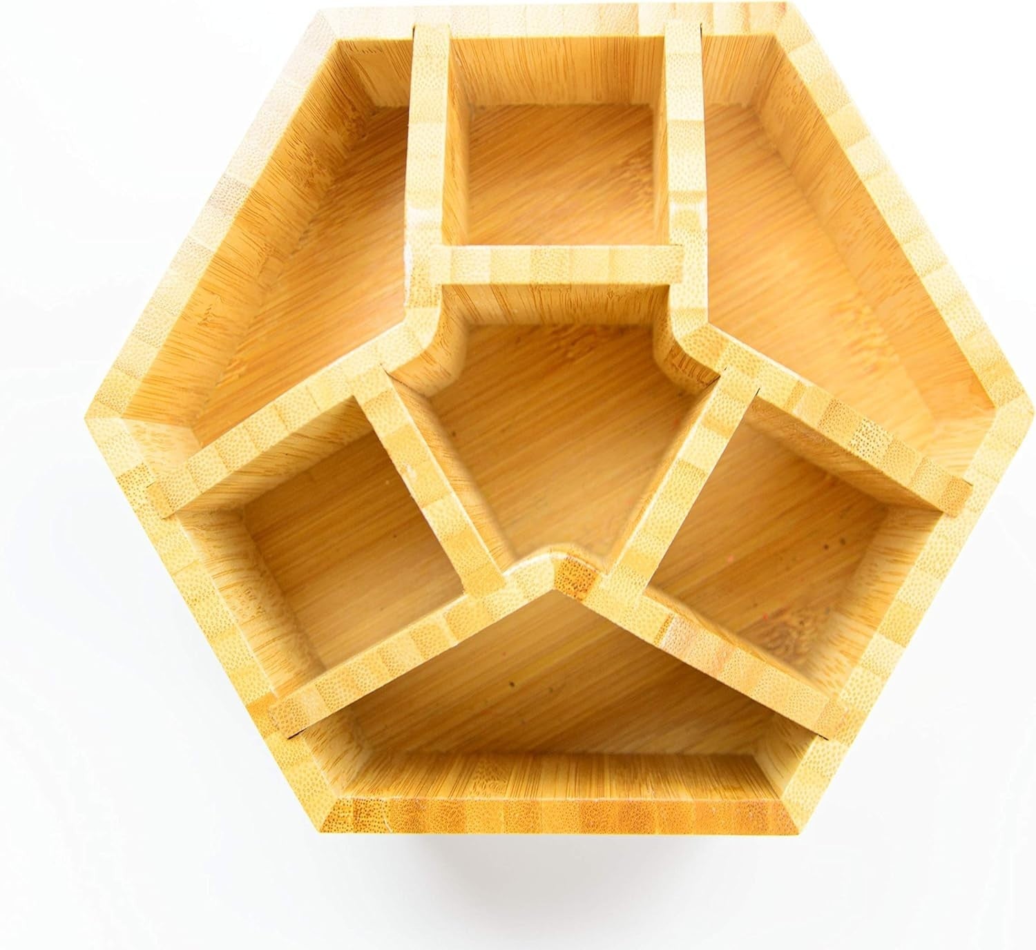 Rotating Bamboo Desk Organiser – 7 Compartment Cosmetic & Pen Holder