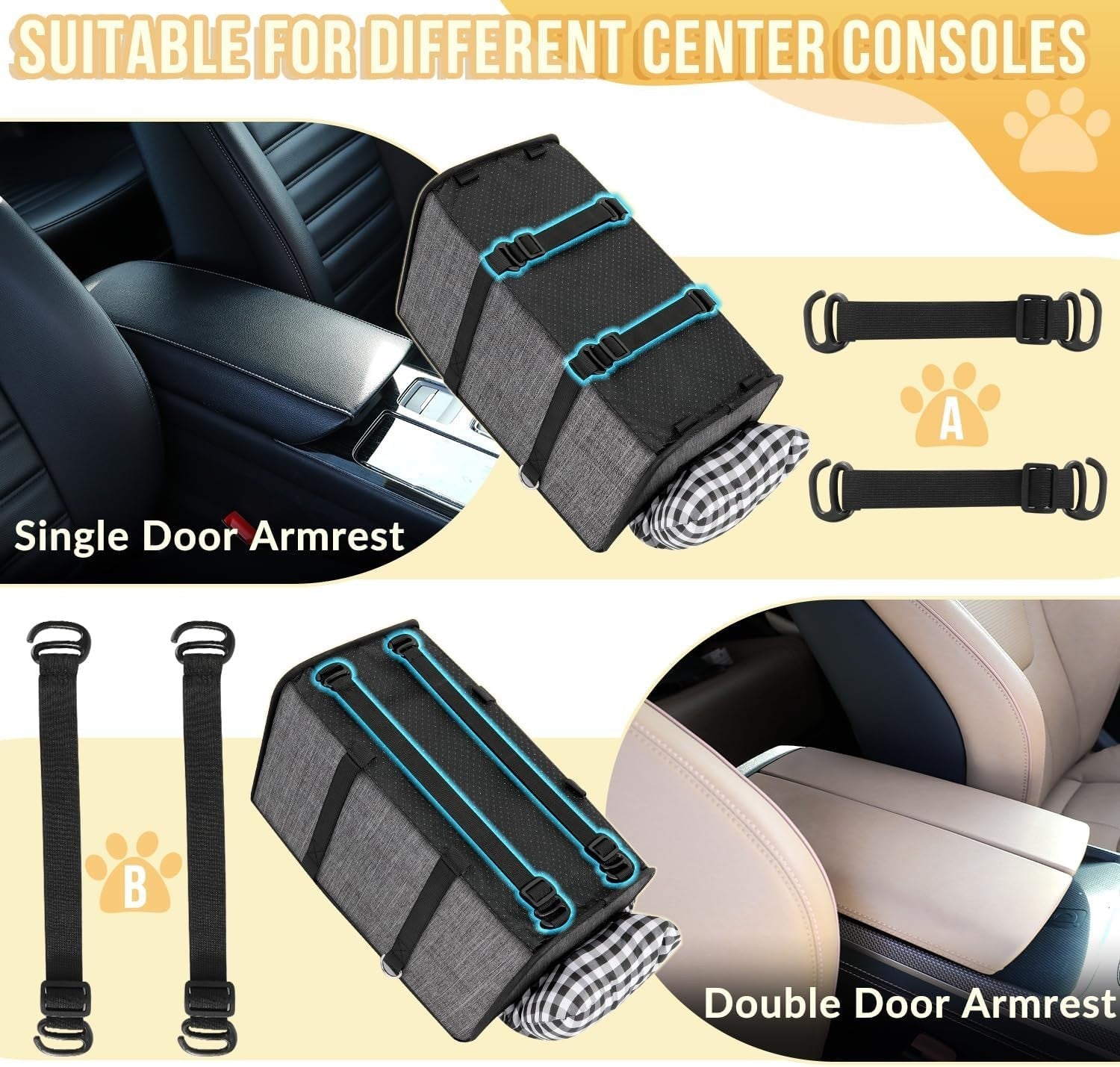 Console Dog Car Seat Booster Carrier Pet Travel Bed Safety Belt Small Dog