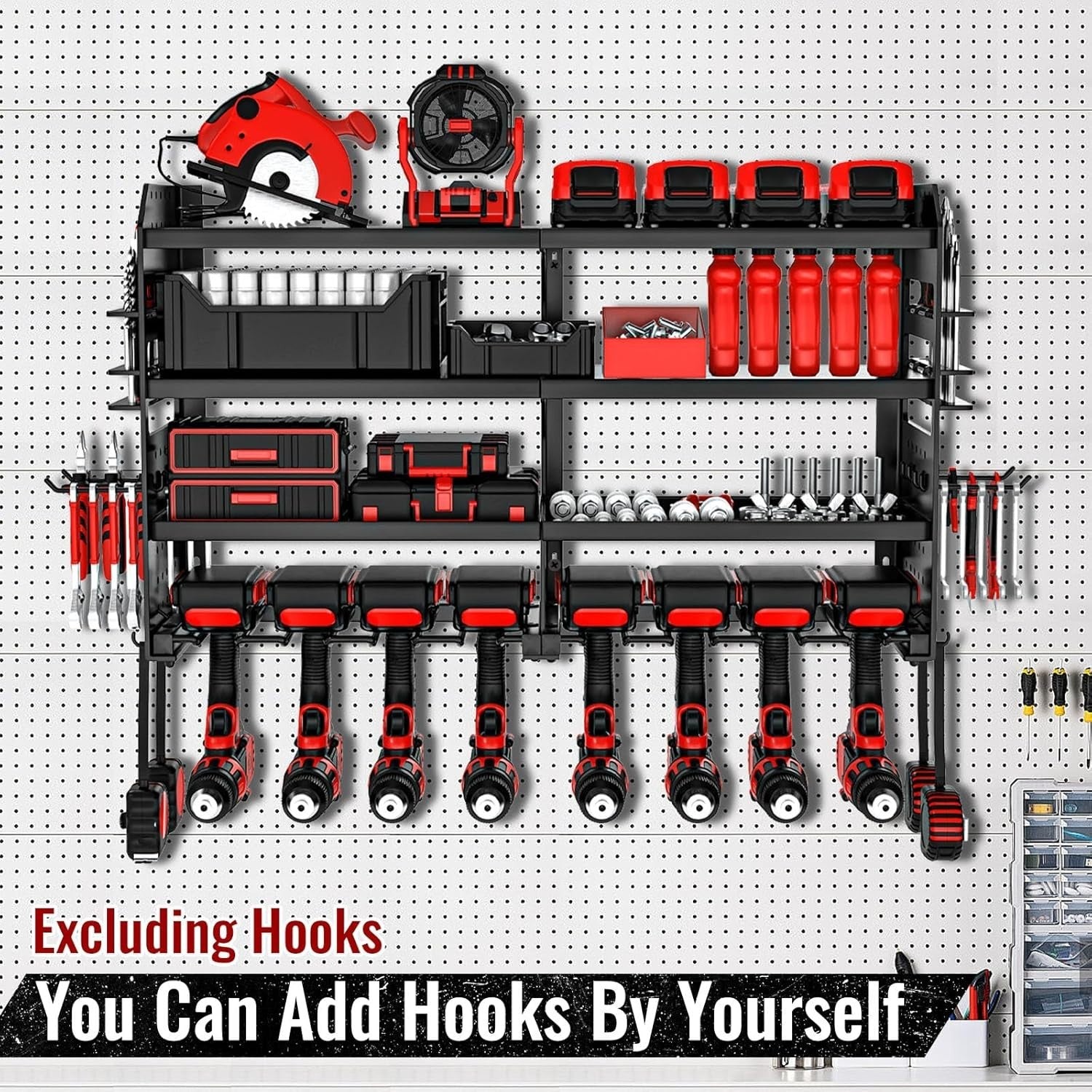 Wall-Mounted Power Tool Rack 4-Tier Screwdriver & Plier Holder Black