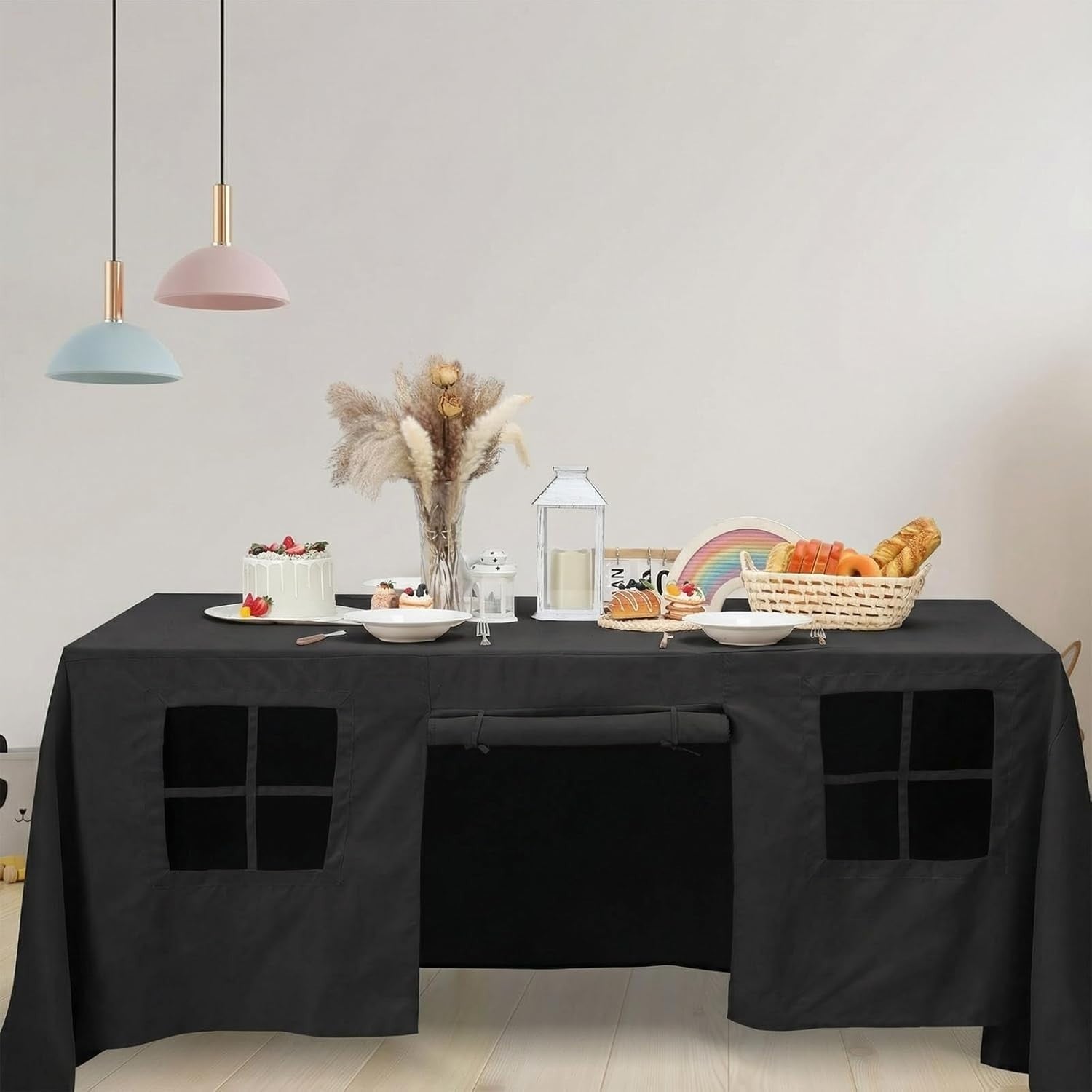 Kids Table Fort Tent Cover Indoor Outdoor Playhouse Dark Style Large