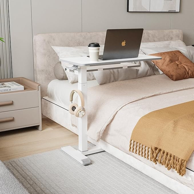 Mobile Workstation Desk with Wheels White Laptop Table Drawer Home Office