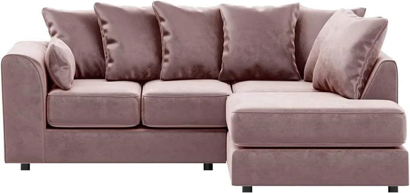 Pink L-Shaped 3+2 Seater Corner Sofa - Plush Fabric Modular Couch (Right Hand)