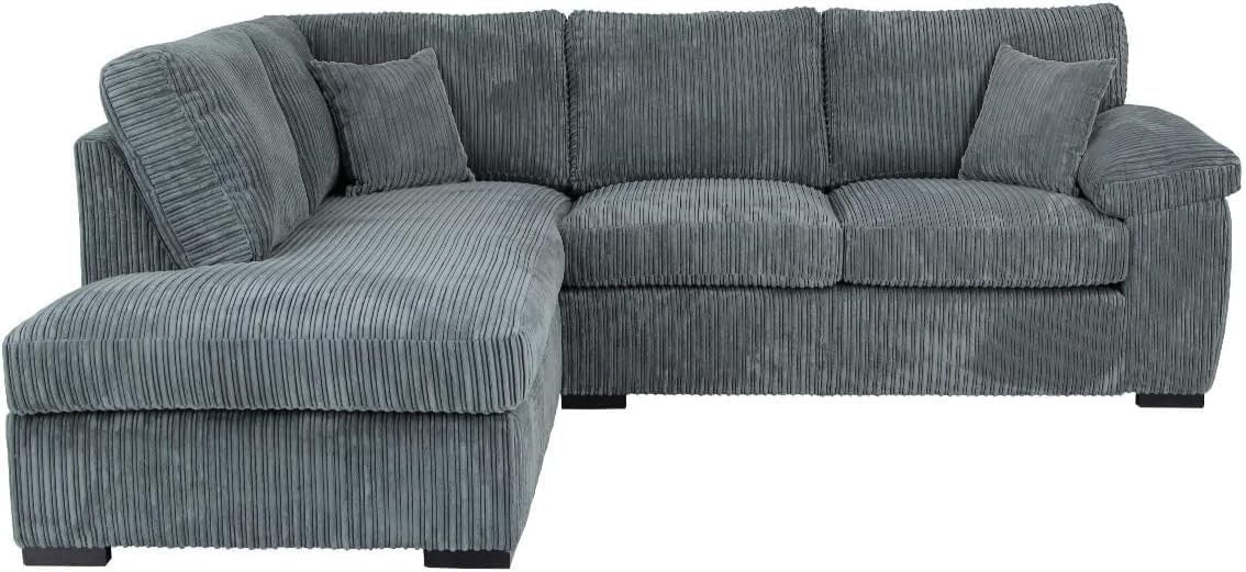 4 Seater Grey Left Corner Sofa Set L Shape Jumbo Cord Deep Cushions Lounge