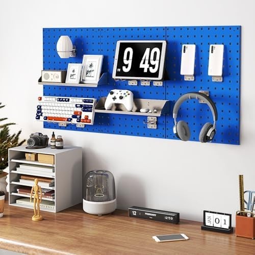 Wall-Mounted Pegboard Tool Organizer Kit 3 Boards 28 Accessories Black/Blue