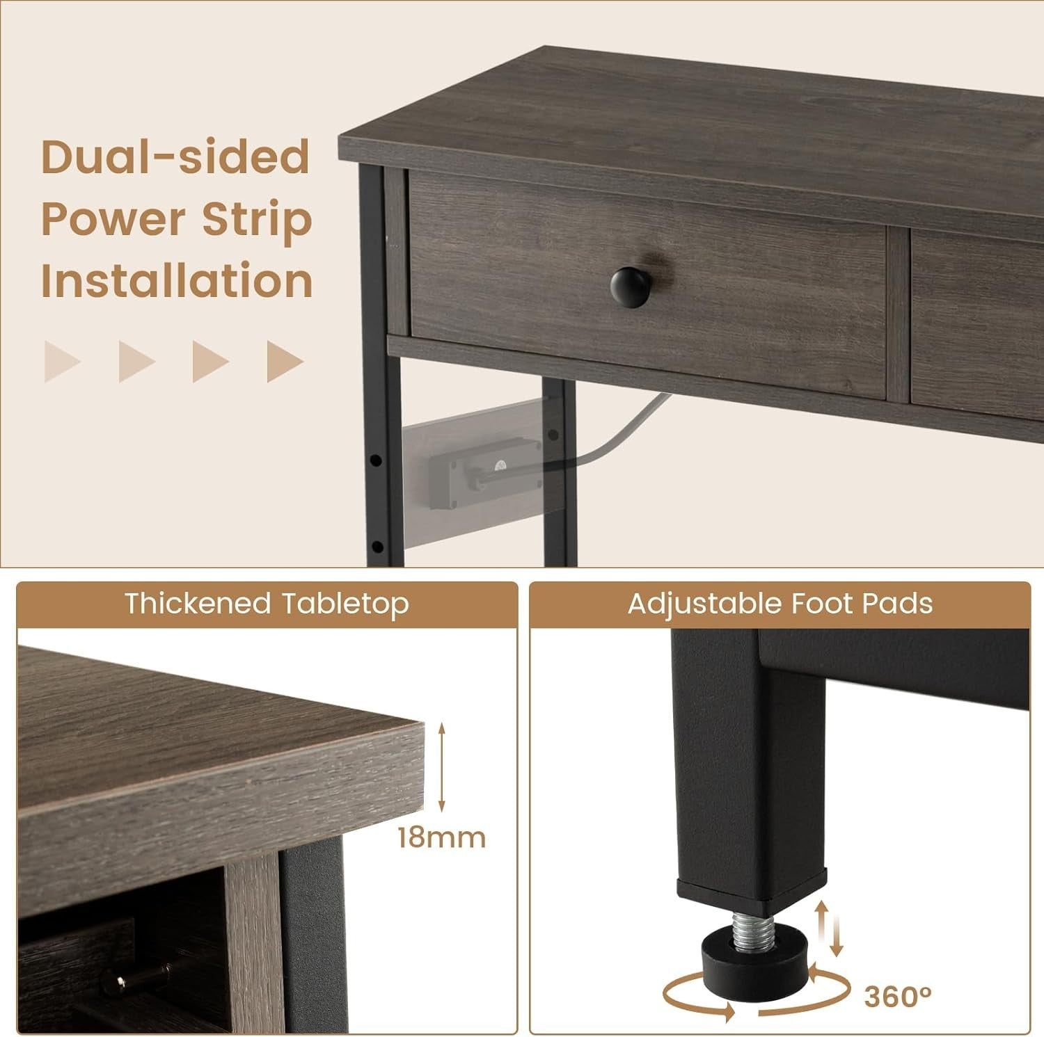Slim Console Table with Charging Station, 2 Drawers, Storage Shelves 81cm
