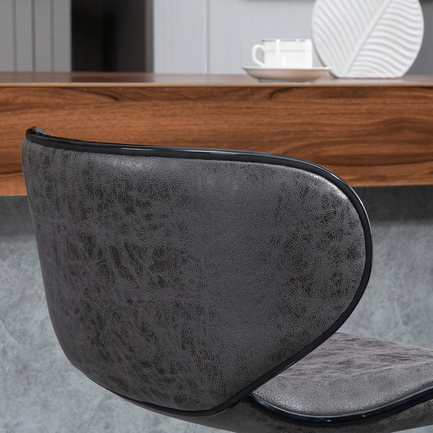 Adjustable Swivel Bar Stools Set of 2 | Dark Grey Faux Leather Breakfast Chairs