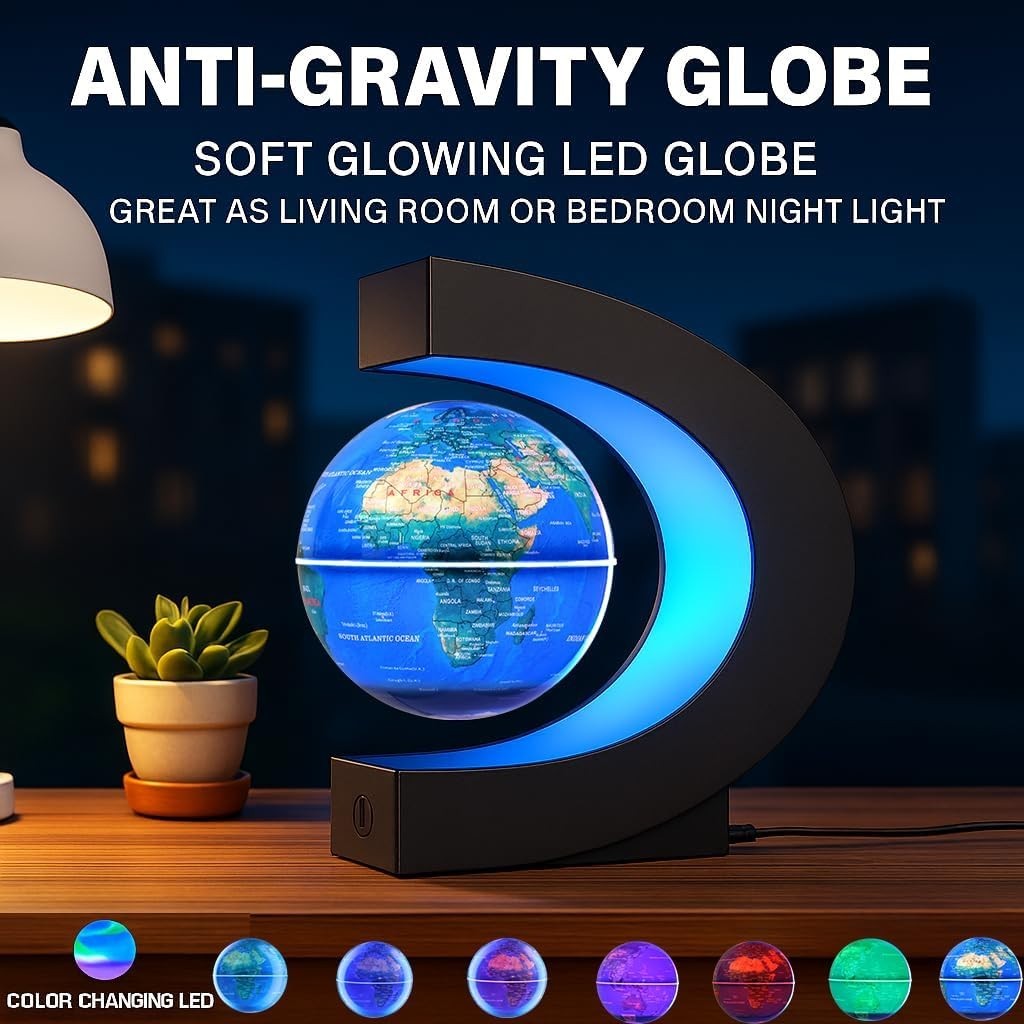 Magnetic Levitating Globe Blue Color-Changing 7-Color LED Floating Lamp
