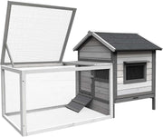 Large Rabbit Hutch with Run Outdoor Grey Wooden Slide Out Tray