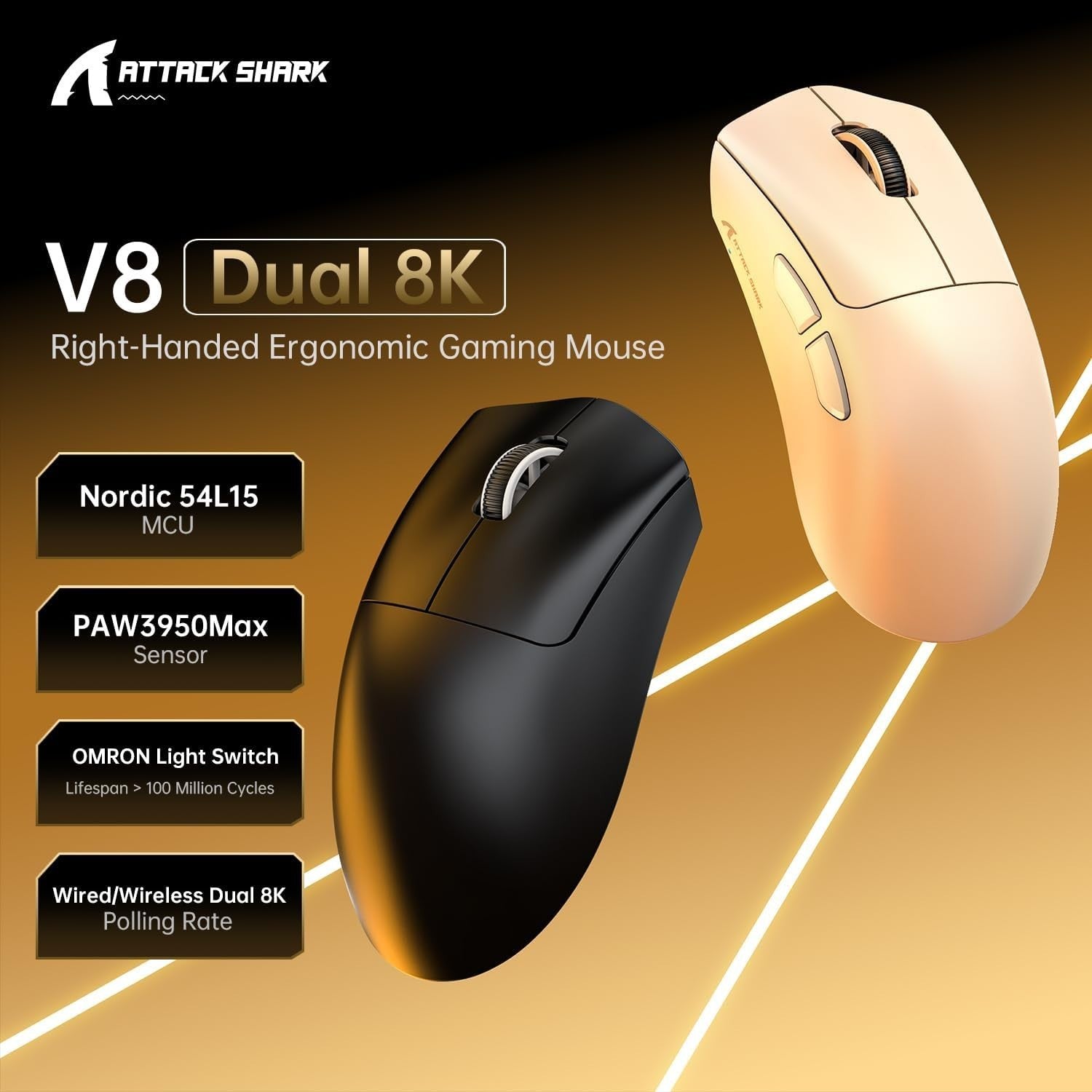 59g 8K Wireless Gaming Mouse Tri-Mode Pro Sensor White