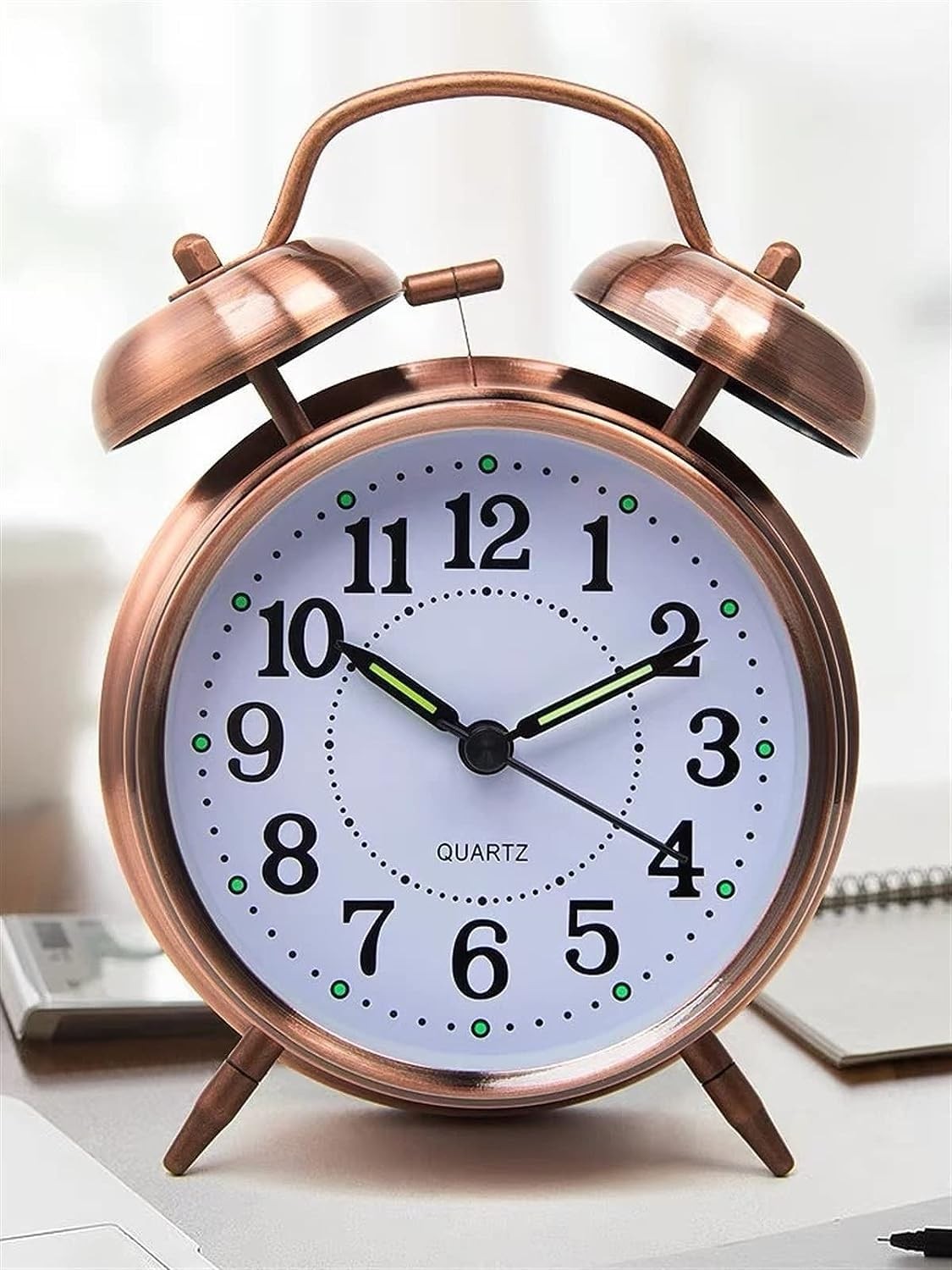 Copper Twin Bell Alarm Clock Loud Silent Vintage Bedside Desk Clock