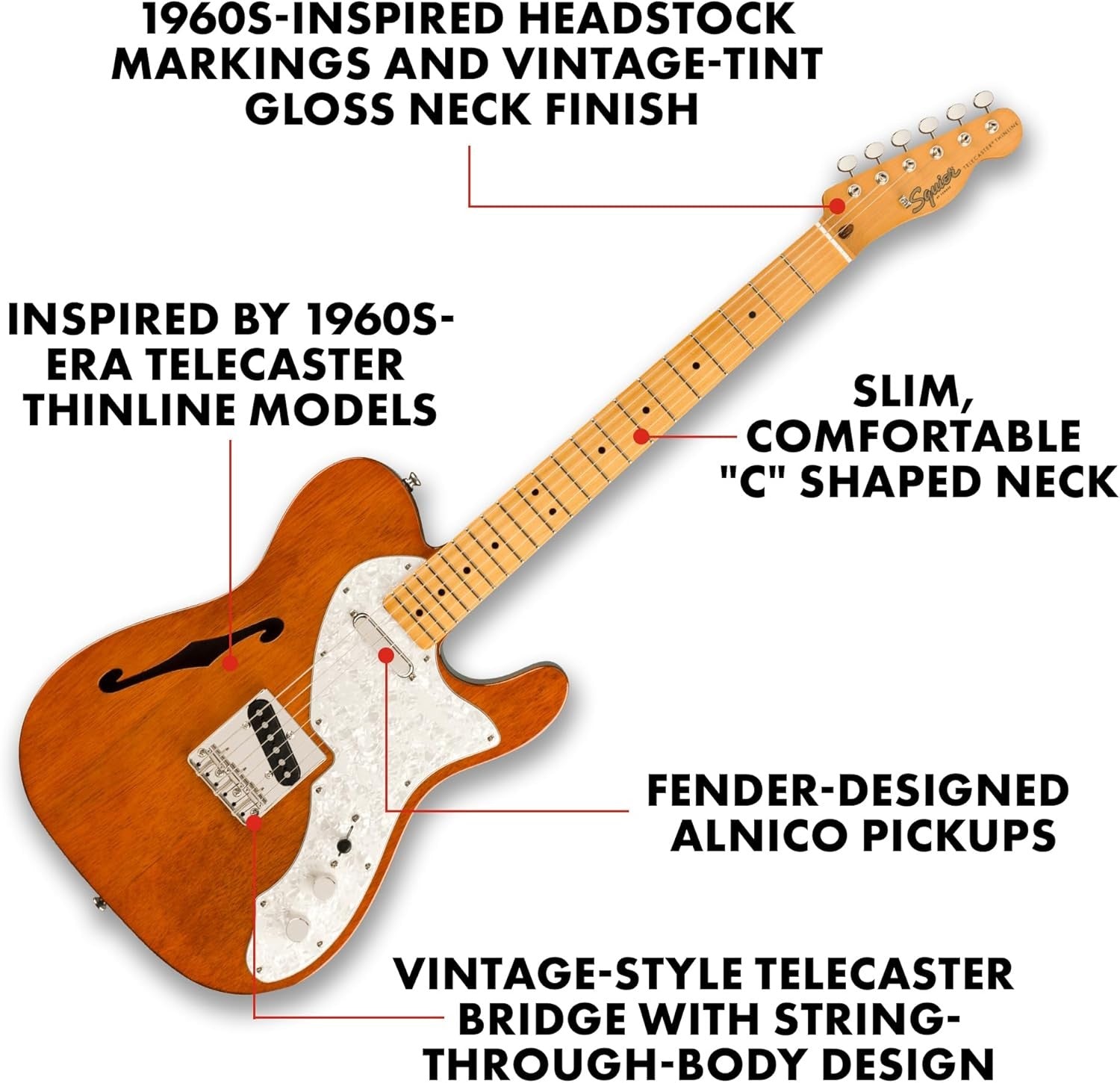 60s Thinline Semi Hollow Electric Guitar Natural Maple Neck