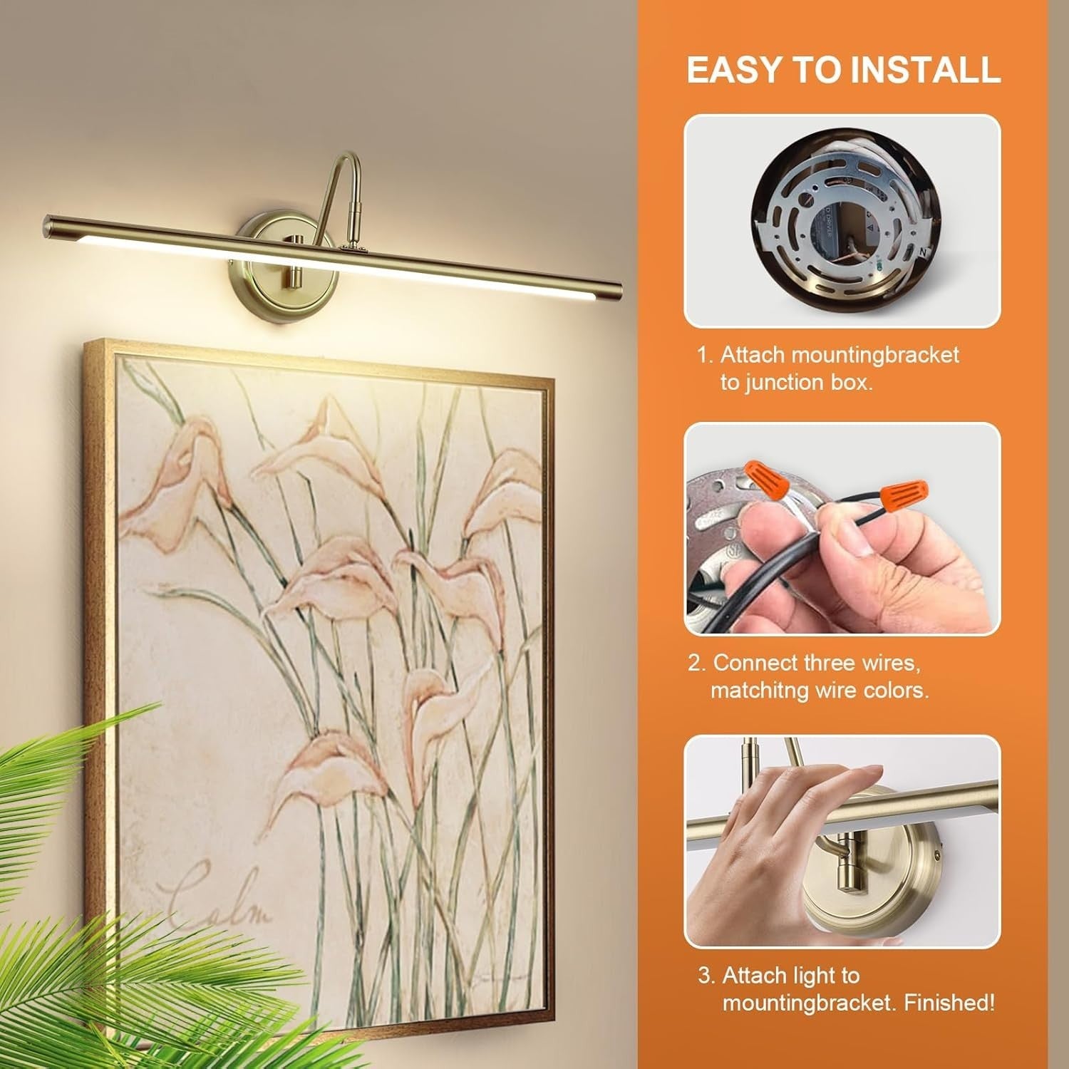 Dimmable LED Picture Light 24.4" Swing Arm, Antique Bronze Spotlight