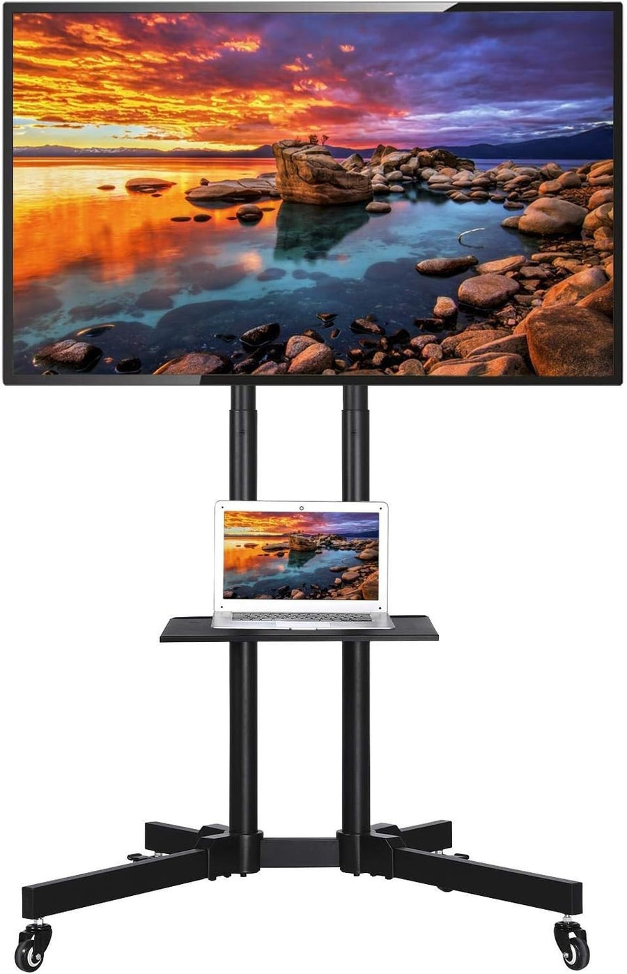 Mobile TV Stand 32–75” with Wheels, Shelf, Tilt, Height & Cable Tidy