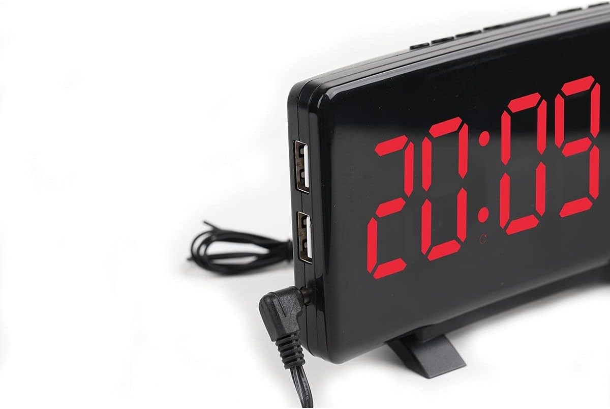 Projection Alarm Clock Large LED Display Indoor Temperature Dual Alarm USB