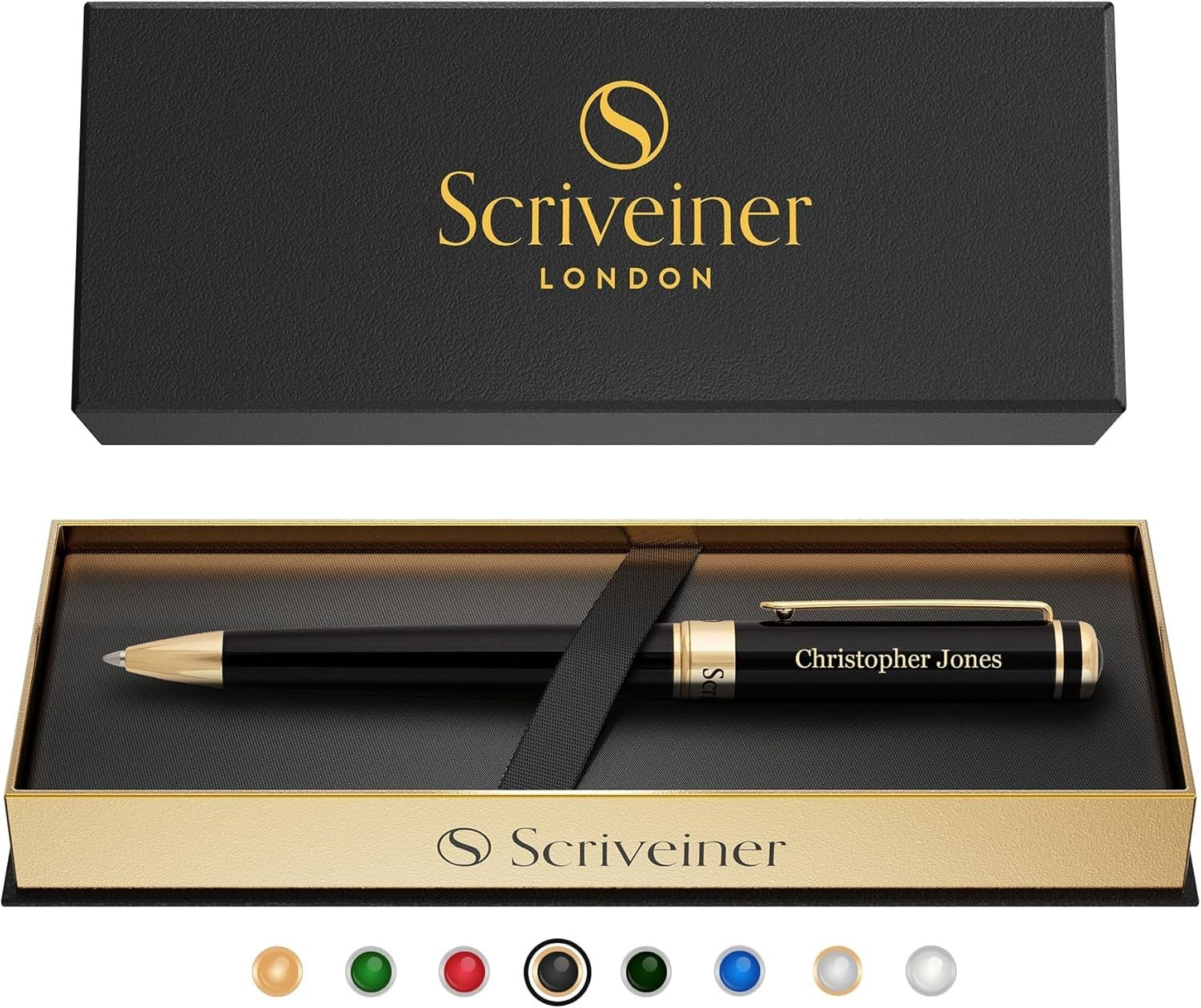 Luxury Personalised Ballpoint Pen – Black Brass Gold, Refillable Fine Ink